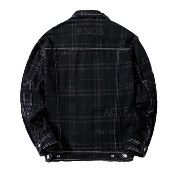 Black Plaid Contrast-Stitch Utility Jacket