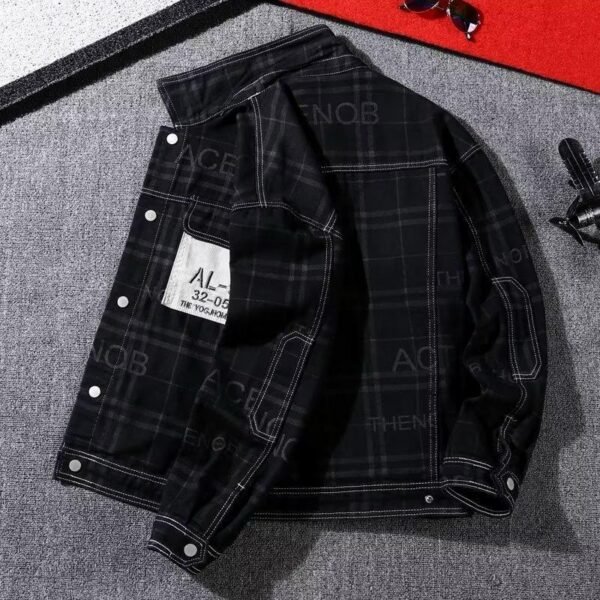 Black Plaid Contrast-Stitch Utility Jacket